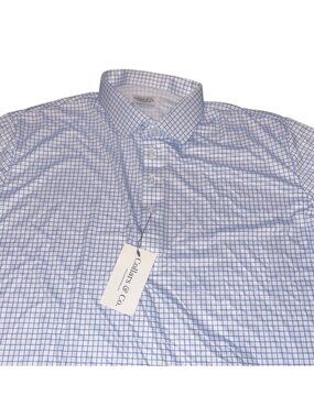 NWT Collars & Co Polo Shirt 2XL Relaxed Dress Collar Performance Thin Blue Check